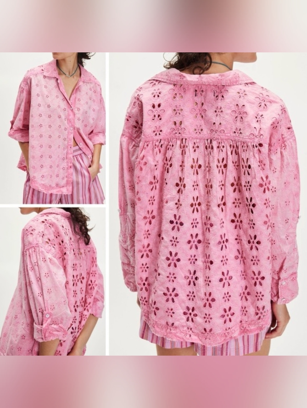 NWT Free People Mae Washed Pink Eyelet